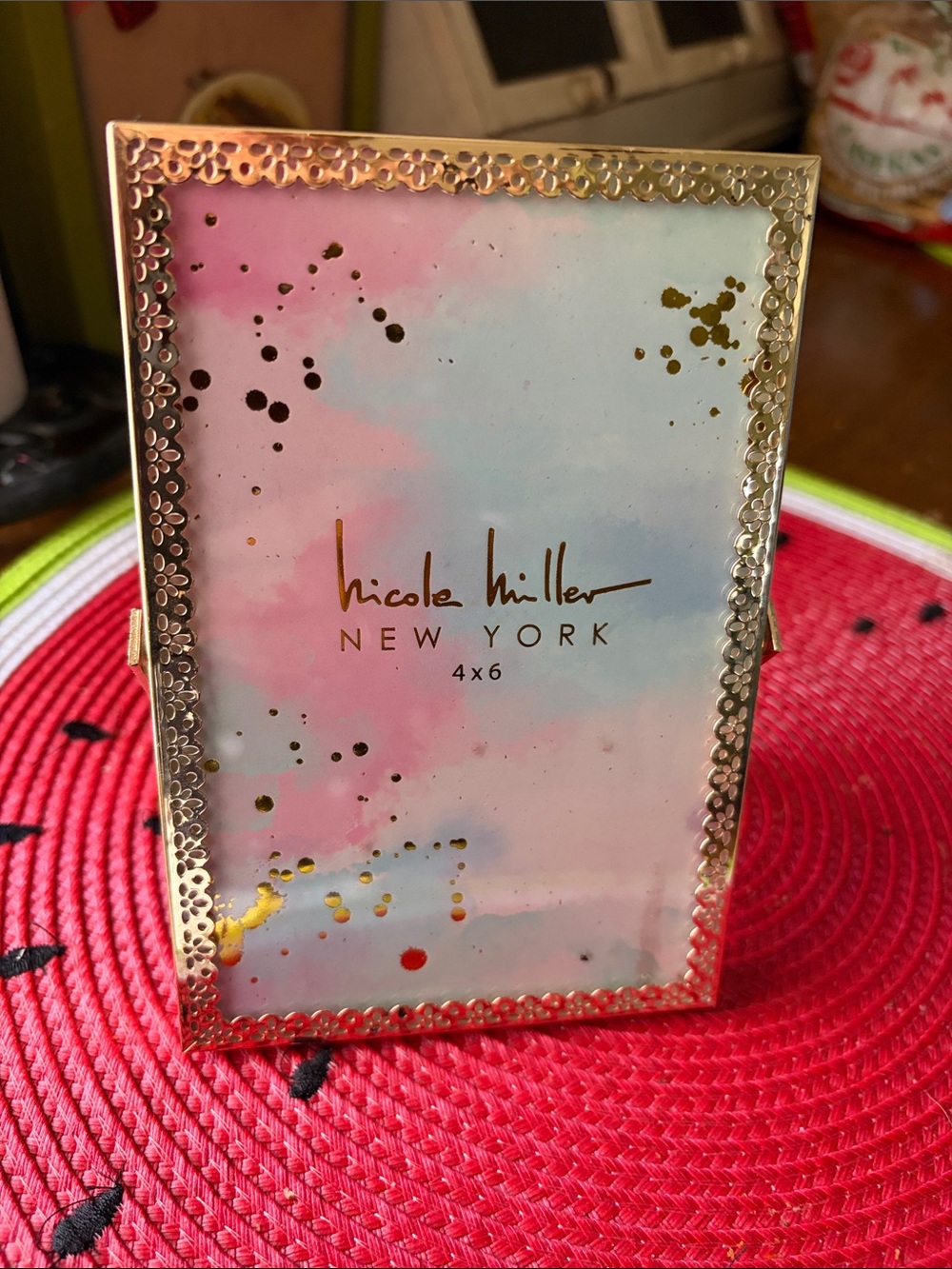 Nicole Miller Gold Trim Frame with Pink & Blue Watercolor